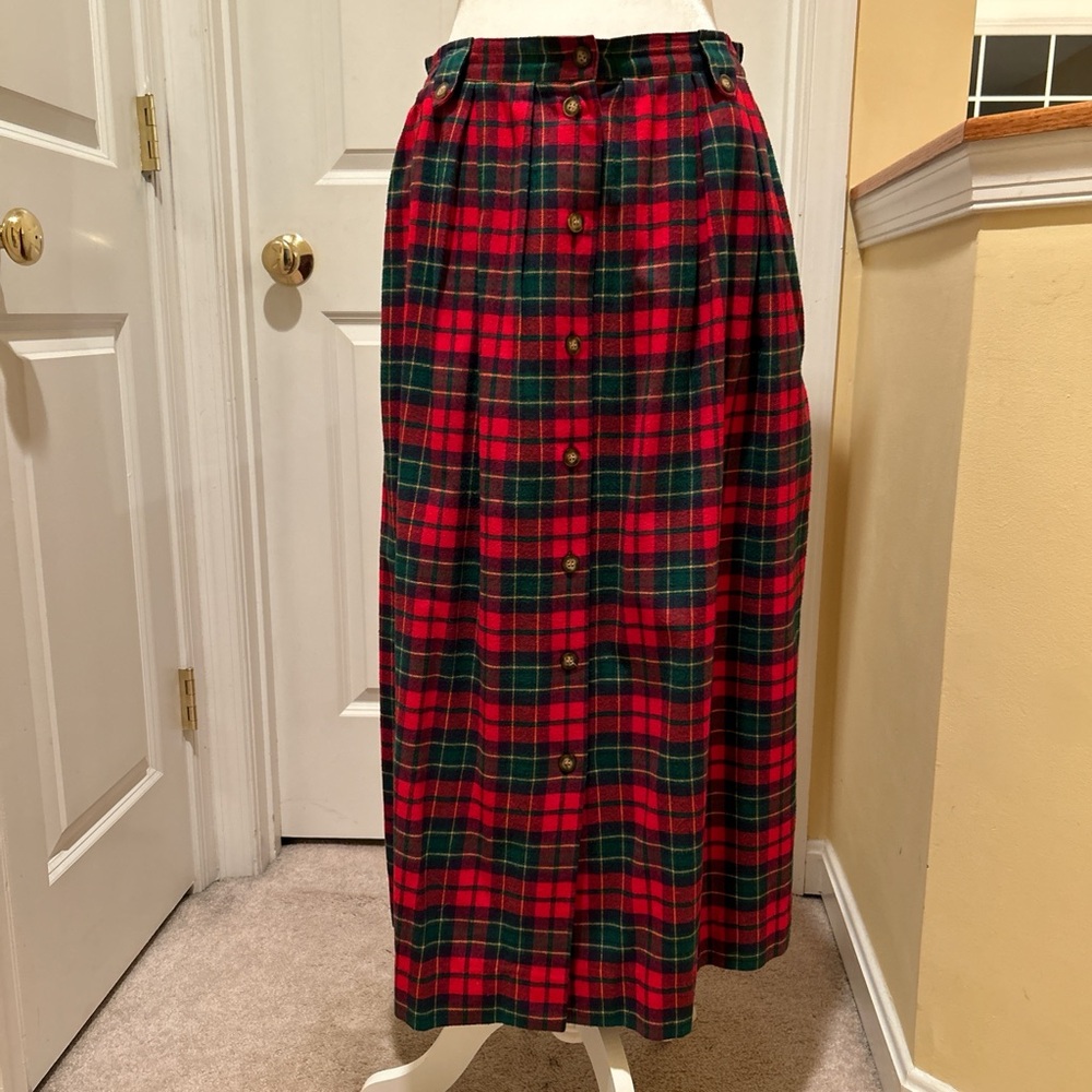 Vintage David Brooks Flannel Plaid Skirt in Red and Green Size 10